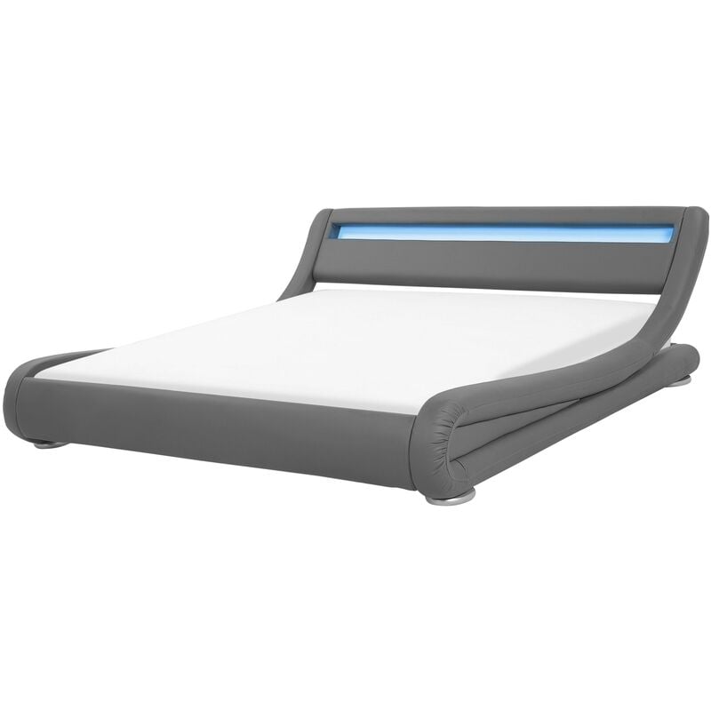 

Beliani - Cama LED gris en piel sintética 180x200 cm AVIGNON