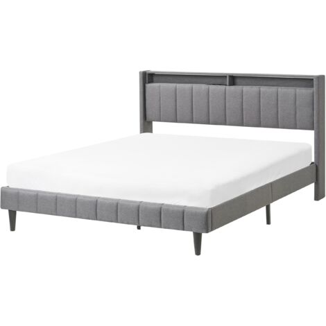 Cama LED tapizada en tela 160 x 200 cm con cabecero de almacenaje y luces LED USB gris oscuro Beaulieu