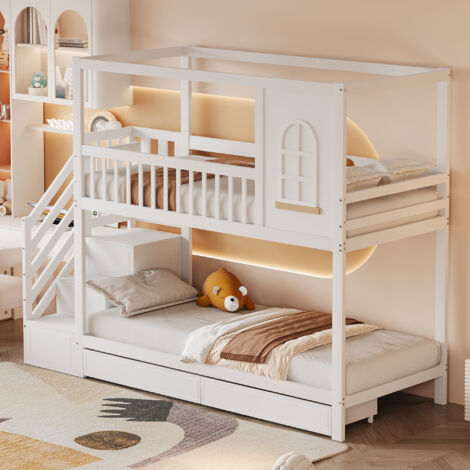 Cama Litera 90x200 Cm Estructura Madera Blanca