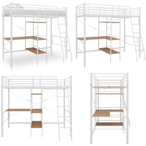 Cama litera con mesa sin colchón metal blanco 90x200 cm - Cama de metal - Cama con barandillas