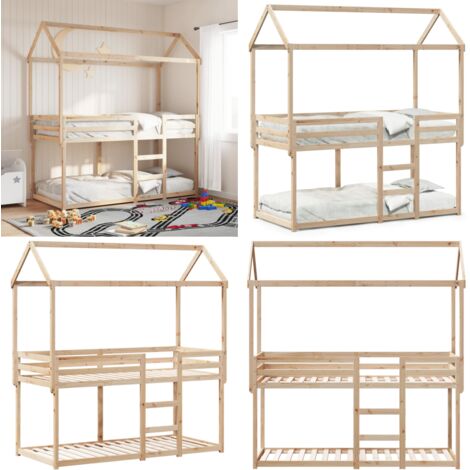 Cama litera con techo madera maciza de pino 80x200 cm - Cama infantil con techo - Cama con techo de madera