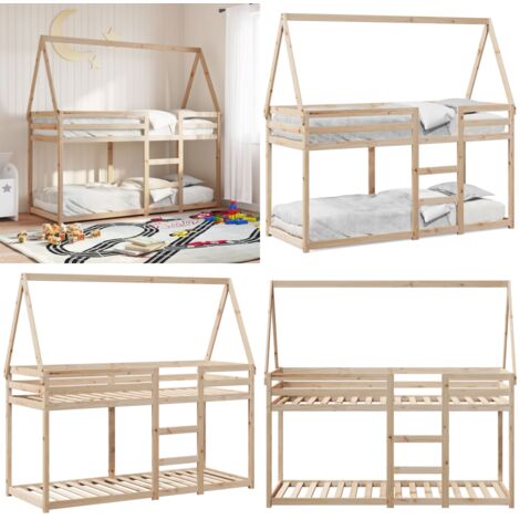 Cama litera con techo madera maciza de pino 80x200 cm - Cama infantil con techo - Cama con techo de madera