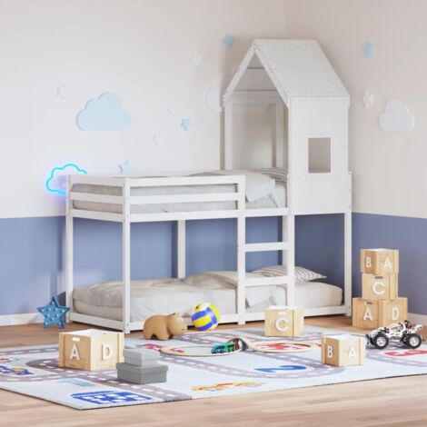 Cama litera con techo madera maciza de pino blanco 80x200 cm