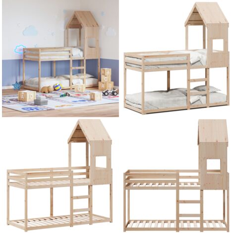 Cama litera sin colchón madera maciza de pino 90x190 cm - Cama infantil - Cama con techo