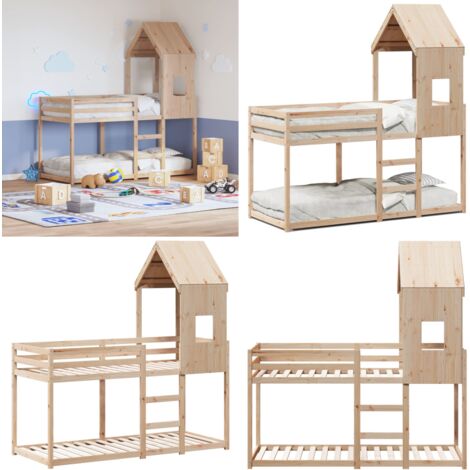 Cama litera sin colchón madera maciza de pino 90x200 cm - Cama con techo - Cama de madera