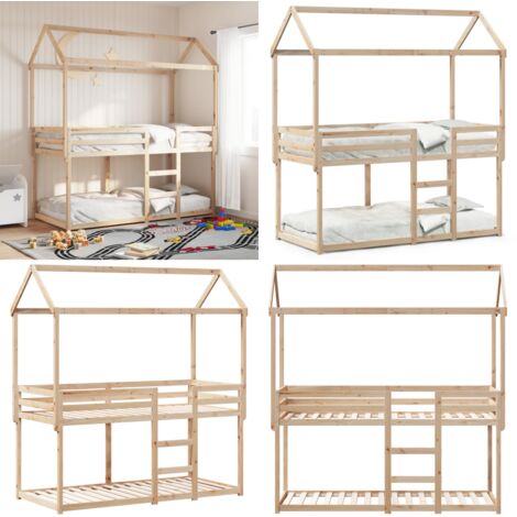 Cama litera sin colchón madera maciza de pino 90x200 cm - Cama con techo - Cama infantil