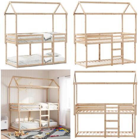 Cama litera sin colchón madera maciza de pino 90x200 cm - Cama con techo - Cama infantil