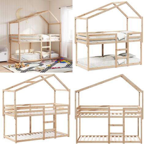 Cama litera sin colchón madera maciza de pino 90x200 cm - Cama infantil - Cama con techo