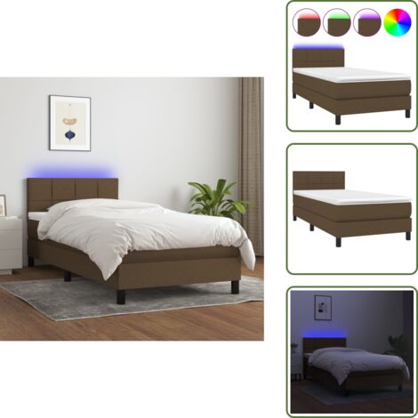 Cama marrón oscuro - vidaXL Cama box spring colchón luces LED tela marrón oscuro 100x200cm - Cama con cabecero ajustable