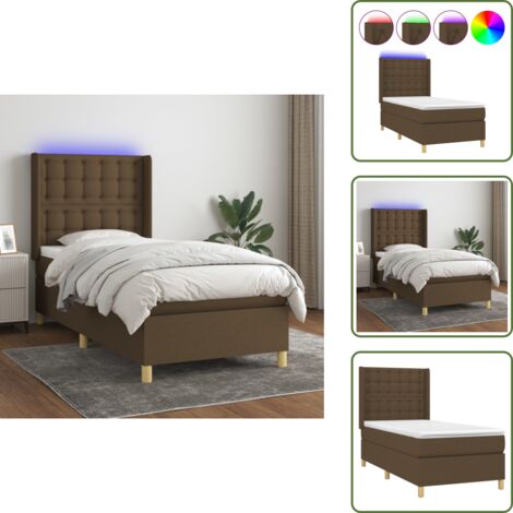 Cama marrón oscuro - vidaXL Cama box spring colchón luces LED tela marrón oscuro 100x200cm - Cama con cabecero ajustable