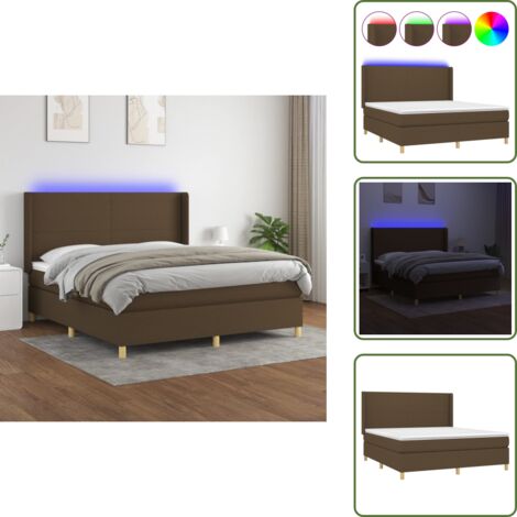 Cama marrón oscuro - vidaXL Cama box spring colchón luces LED tela marrón oscuro 160x200cm - Cama con cabecero ajustable