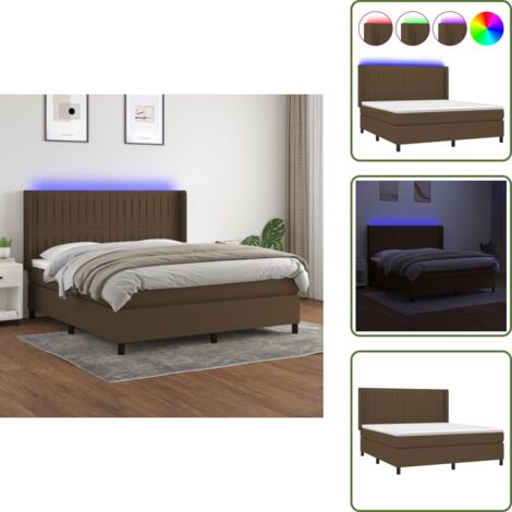 Cama marrón oscuro - vidaXL Cama box spring colchón luces LED tela marrón oscuro 160x200cm - Cama con cabecero ajustable