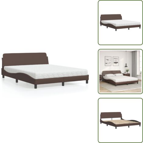 Cama marrón - vidaXL Cama con colchón Dover cuero sintético marrón 160x200 cm - Cama con cabecero