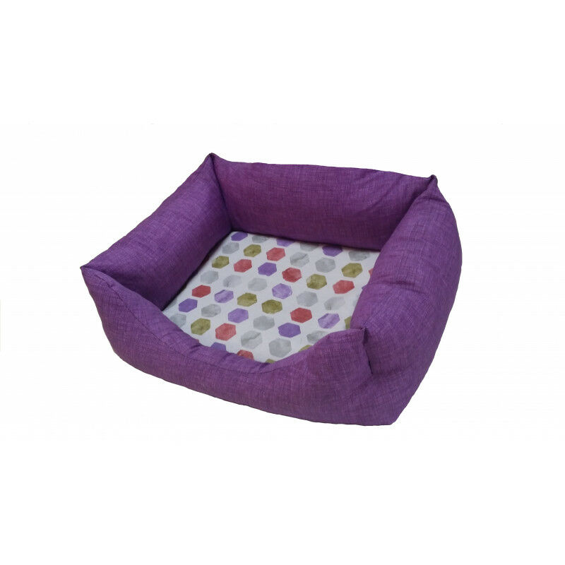 

Cama para perros y gatos, marca siesta, color morado con diseño de hexagonos, 55 cm