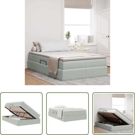 Cama matrimonial -  Cama con almacenamiento y colchón Gris Claro 120 x 190 cm