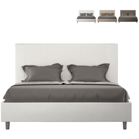 Cama matrimonio contenedor 160x200 moderno polipiel Goya M1  Color: Blanco - Versión: Modelo estándar