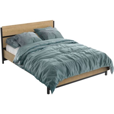 Cama matrimonio Craft en color roble hamilton y negro mate 140x190/200 cm estilo industrial