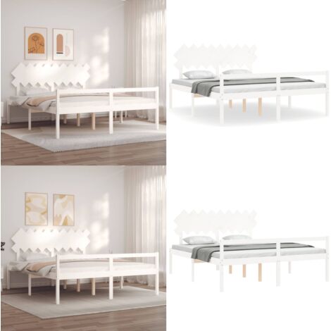 Cama matrimonio personas mayores cabecero madera maciza blanco - Cama matrimonio - Cabecero de madera