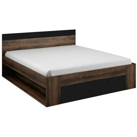 Cama Melvele 108, Roble del Monastery + Negro, Doble, 160x200, Aglomerado laminado, 166x205x90cm