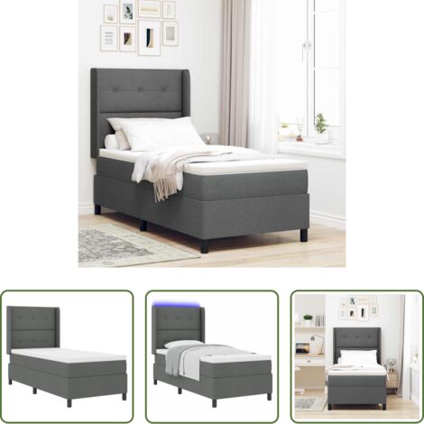 Cama moderna -  Cama Box Spring LED con colchón Gris oscuro 80 x 200 cm tela