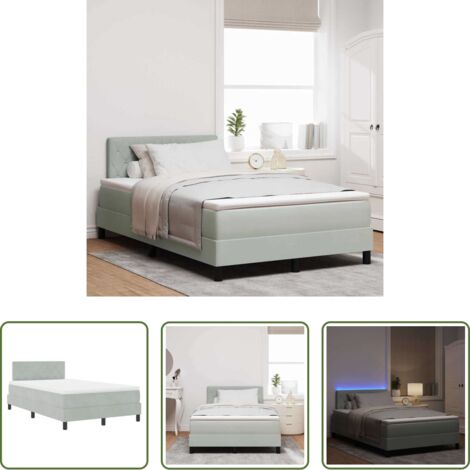 Cama moderna -  Cama Box Spring LED con LED Gris Claro 120 x 200 cm Terciopelo