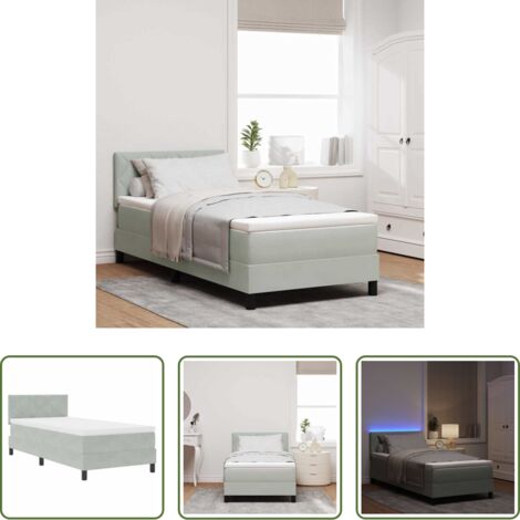 Cama moderna -  Cama Box Spring LED con LED Gris Claro 90 x 200 cm Terciopelo