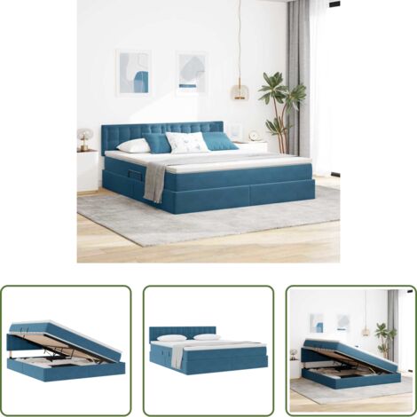 Cama moderna -  Cama con almacenamiento Azul Oscuro 160 x 200 cm Terciopelo