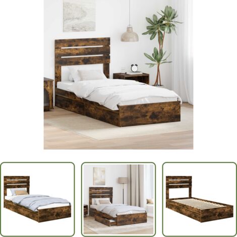 Cama moderna -  Cama con almacenamiento con cabecera Roble ahumado 75 x 190 cm