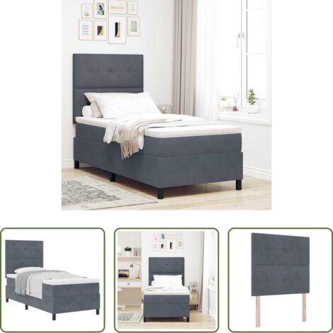 Cama moderna -  Cama tipo Box Spring Gris oscuro 90 x 190 cm Terciopelo
