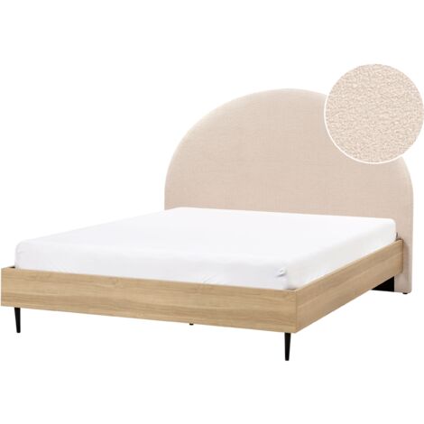 Cama moderna con cabecero tapizado de bouclé beige 140 x 200 cm Millay