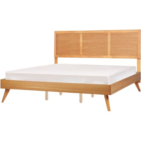 Cama moderna de MDF con somier de láminas cabecero 180 x 200 cm madera de fresno marrón Istres