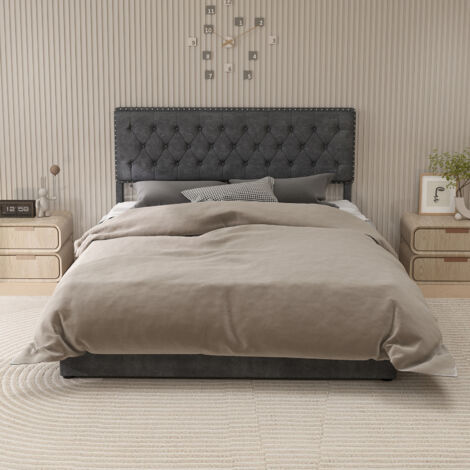 Cama moderna minimalista y mullida, cabecero cómodo y suave, 160200CM, gris, mueble de dormitorio multifuncional, estructura de cama alta con barra hidráulica, no incluye colchón.