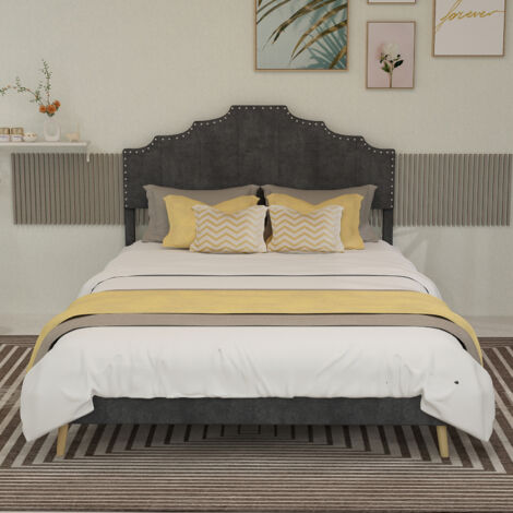 Cama moderna minimalista y suave, cabecero cómodo y mullido, 140200CM, gris, mueble de dormitorio multifuncional, estructura de cama baja sin barra de gas, sin colchón.