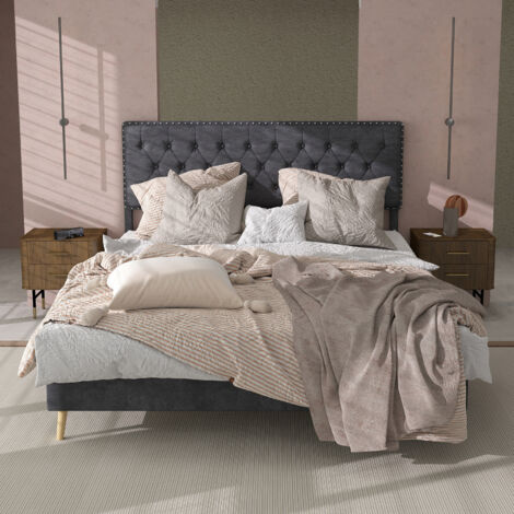 Cama moderna minimalista y suave, cabecero cómodo y mullido, 140200CM, gris, mueble de dormitorio multifuncional, estructura de cama baja sin barra de gas, sin colchón.