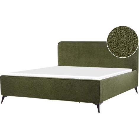 Cama moderna patas de metal negras cabecero dormitorio de bouclé verde 180 x 200 Valognes