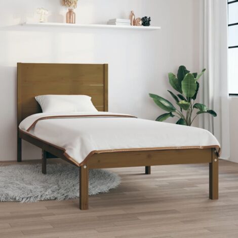 Cama Moderno Estructura de Cama para adulto madera maciza marrón miel 75x190 cm ES90866A