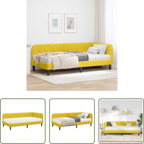 Cama multifuncional -  Estructura de cama en esquina Amarillo 90 x 190 cm Terciopelo