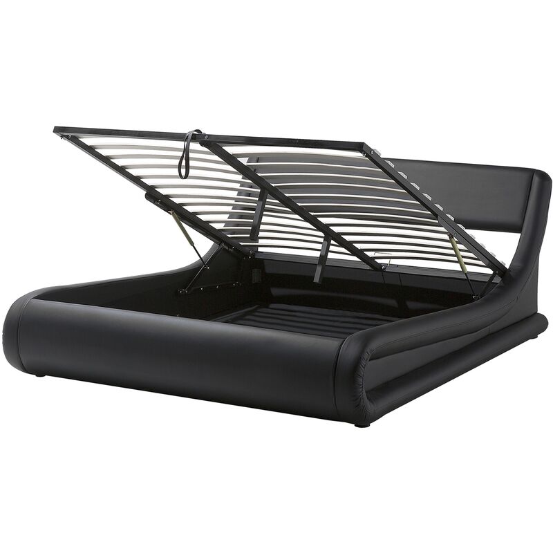 Cama negra en piel sintética con almacenaje 160x200 cm AVIGNON - 89800