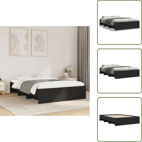 Cama negra - vidaXL Estructura de cama madera de ingeniería negra 135x190 cm - Somier de láminas