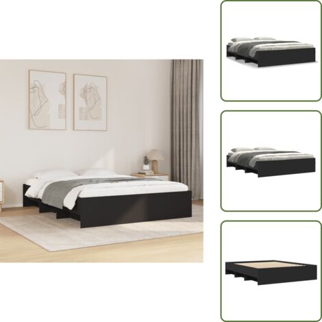 Cama negra - vidaXL Estructura de cama madera de ingeniería negra 150x200 cm - Somier de láminas