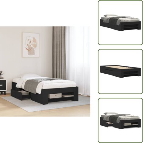 Cama negra - vidaXL Estructura de cama madera de ingeniería negra 75x190 cm - Somier de láminas