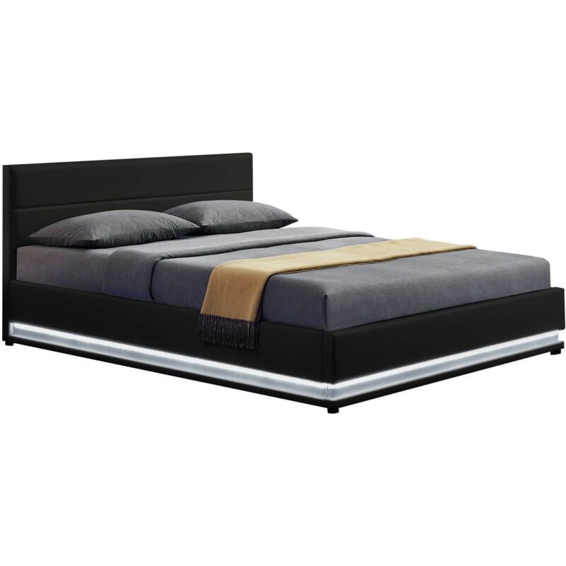 

Concept-usine - New York: Estructura de cama de polipiel Negra con caja de almacenaje y LED integrados - 140 x 190 cm - Negro