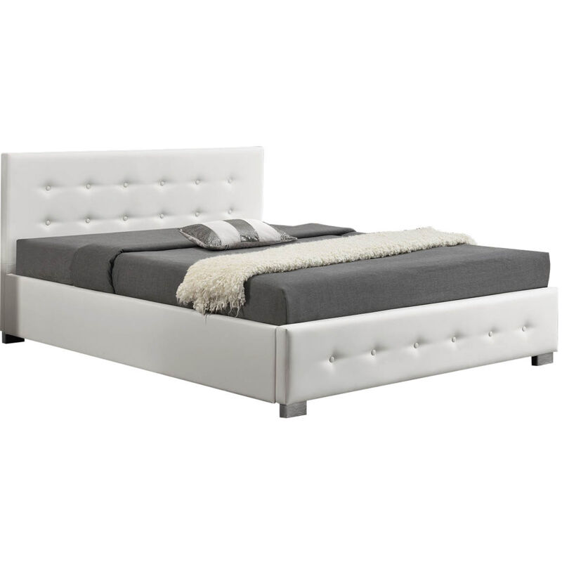 

Cama Newington - Estructura de cama acolchada Blanca con canapé integrado -160 x 200 cm