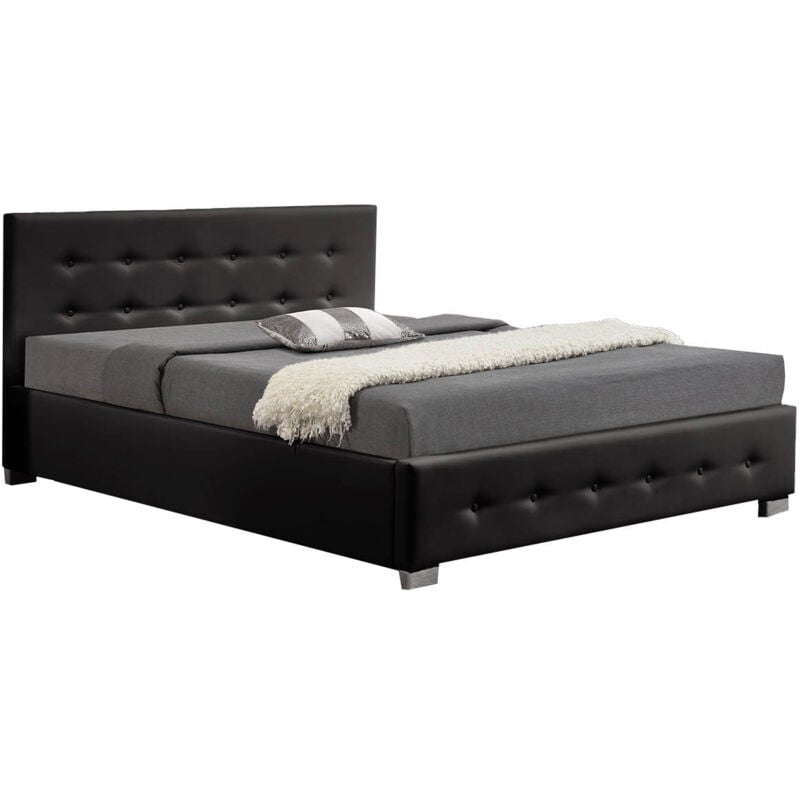 

Concept-usine - Newington: Estructura de cama acolchada Negra con caja de almacenaje integrado -160 x 200 cm - Negro