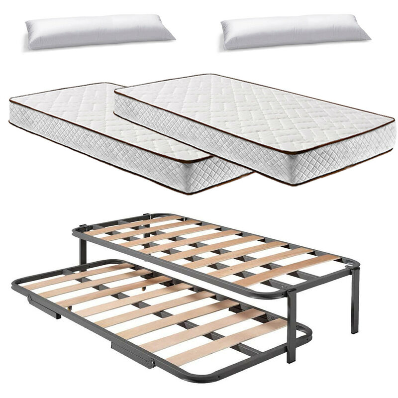 

Hogar24 - Cama Nido 4 Patas con 2 Somieres Estructura Metálica Reforzada + 2 Colchones Flexitex con Tejido 3D y Aloe Vera, Altura 18 cm + Almohada de