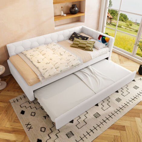 Cama Nido 90x200 Cm Con Somier Lamas Terciopelo Blanco