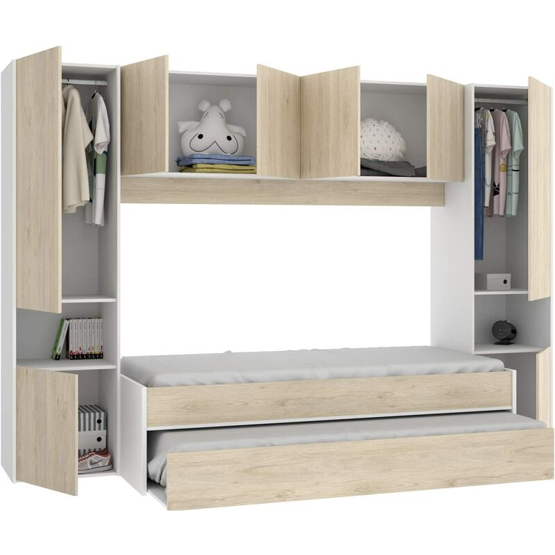 

Cama Nido compacta Armario + altillo ,medidas; Ancho: 303 cm x Fondo: 92 cm x Alto: 203 cm COLCHONES INCLUIDOS