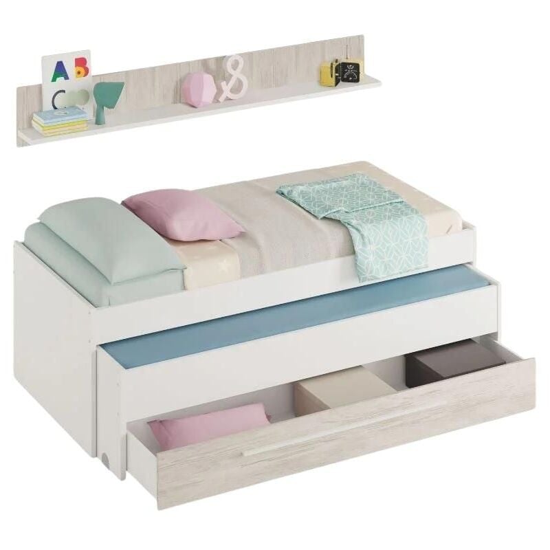 

Cama nido con cajón + estante Billy conjunto juvenil habitación dormitorio estilo infantil blanco 65x199x96 cm