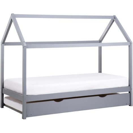 Cama nido de madera de pino para niños con somier de láminas 90 x 200 cm gris Crillon