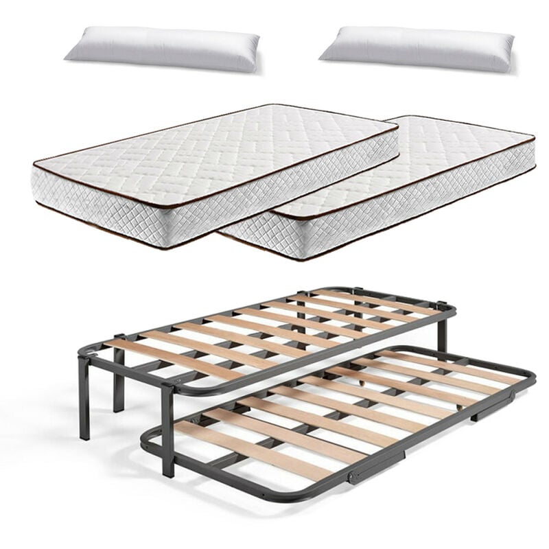 

Hogar24 - Cama Nido Estructura reforzada doble barra superior (6 patas) + 2 Flexitex + 2 Almohadas de Fibra 90X180